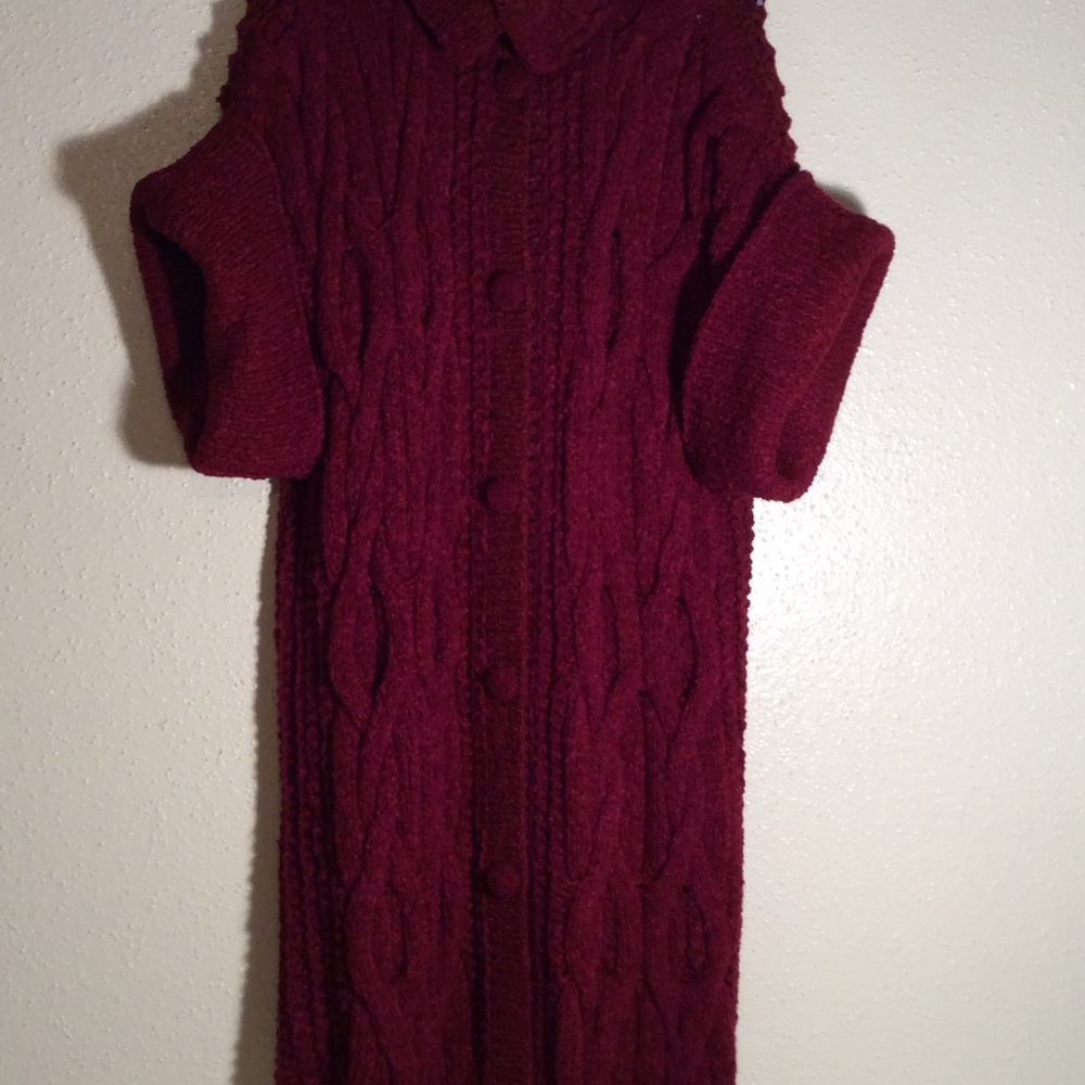 New Handmade Elegant Maroon Cable Knit Coat Cardigan